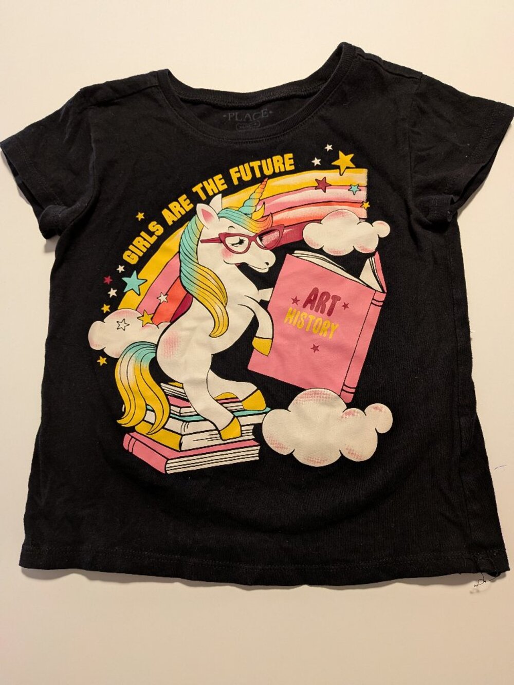 The Children’s Place Girls Small Unicorn Graphic T Shirt Black Short Sleeve